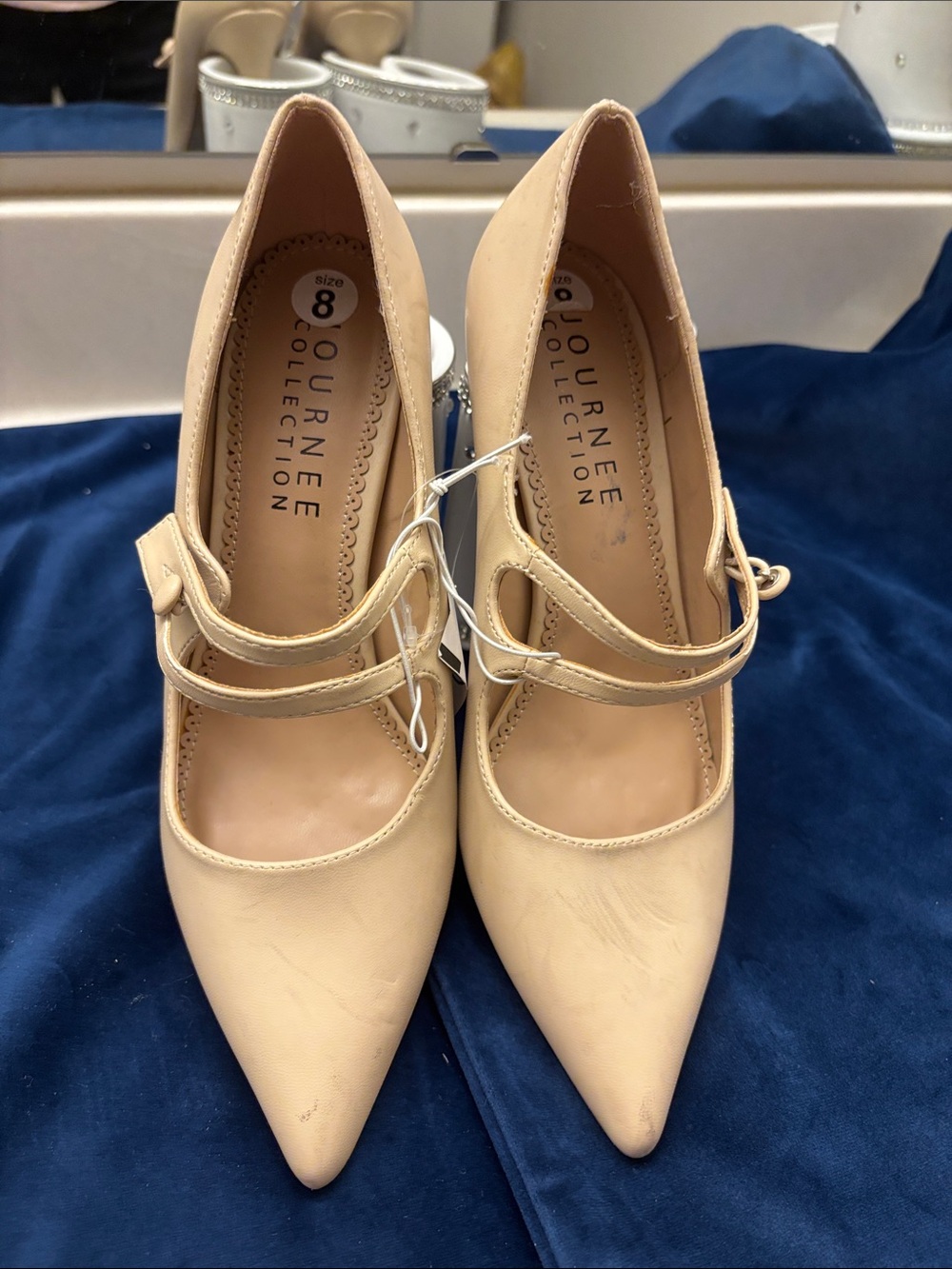 Journee Collection Beige Pointed-Toe Double-Strap Heels